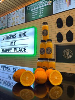 Freshly squeezed orange juice daily! at Vegan Burger - Dubai Mall in Dubai
