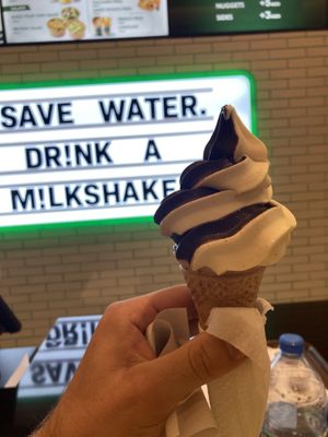 Chocolate and vanilla ice cream, so cheap and so good!  at Vegan Burger - Dubai Mall in Dubai