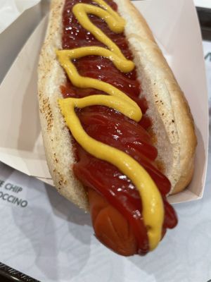 Hot dog. Maybe too much sauce?😄 at Vegan Burger - Dubai Mall in Dubai
