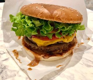 Double smokey bacon burger at Vegan Burger - Dubai Mall in Dubai