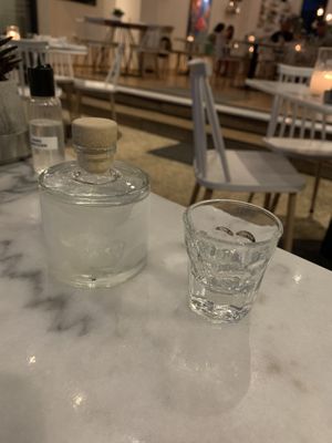 Free Greek Alcohol when paying.   at The Five Restaurant in Crete