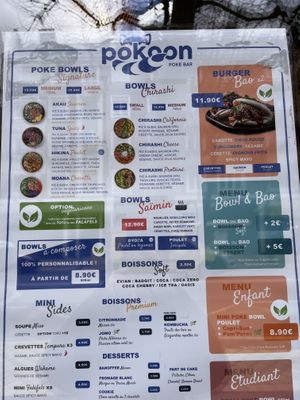 The menu  at Pokoon Poke Bar in Calais