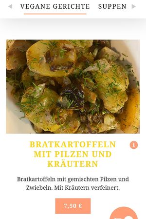 Vegane Speisekarte - Bratkartoffeln mit Pilzen und Kräutern at Café Arbat in Rostock