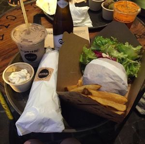 3rd time at MANA! Falafel wrap again. Babylon shake again. And burger and beer for my bf (not vegan). at MANA! - Soho in Hong Kong Island