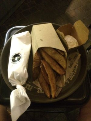 Really good wrap and yams with garlic saus. delicious food at 9:30 pm!! at MANA! - Soho in Hong Kong Island