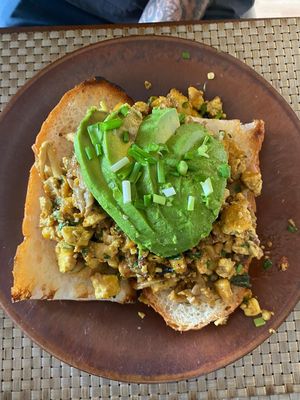 Tofu scramble with added mushrooms and avo. Unreal. at Street Three Restaurant & Bar Kratie in Krong Kracheh