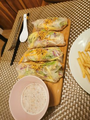 Fresh mango spring rolls. Perfectly seasoned French fries. Unreal at Street Three Restaurant & Bar Kratie in Krong Kracheh