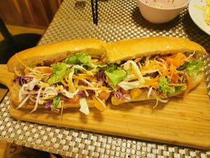 Crispy Tofu Baguette. So fresh. Unreal. at Street Three Restaurant & Bar Kratie in Krong Kracheh