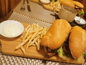Vegan burger (banana flower). Unreal. at Street Three Restaurant & Bar Kratie in Krong Kracheh