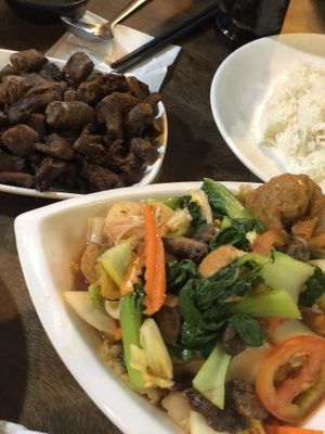 Fried vegetables and mushrooms   at Mi Chay Vegetarian in Phnom Penh