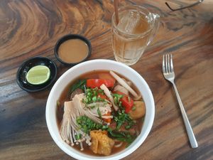 Tom Yum noodles with mushroom at Mi Chay Vegetarian in Phnom Penh