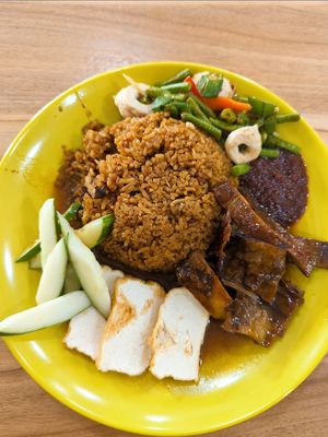 Vegan duck rice (opt out of egg, add on vegetable)  $5.80 at Ann Healthy Vegetarian 安健康素食 in West Singapore