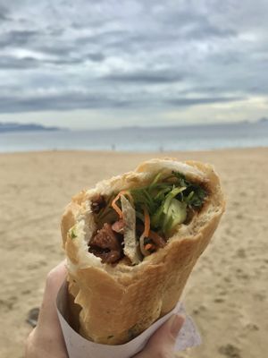 Vegan Banh mi by the beach  at Chay Banh Mi - Food Cart in Nha Trang