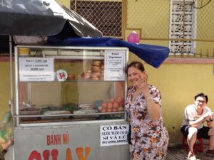The most friendly lady I've met in Vietnam! at Chay Banh Mi - Food Cart in Nha Trang
