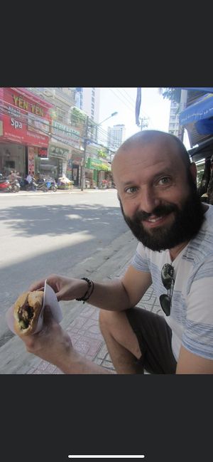 Me enjoying my banh mi 😋  at Chay Banh Mi - Food Cart in Nha Trang