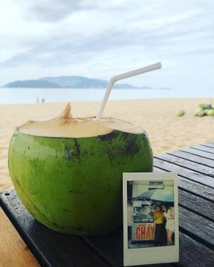 Ate my banh mi on the beach with a coconut... great combo!  at Chay Banh Mi - Food Cart in Nha Trang