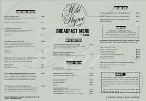 Breakfast menu at Wild Thyme in Cairns