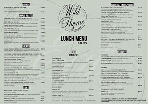 Lunch menu at Wild Thyme in Cairns