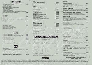 Drinks menu at Wild Thyme in Cairns