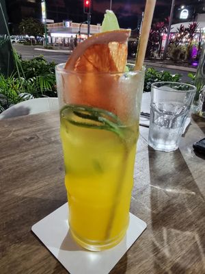 Ginger, turmeric and lemon house made soda at Wild Thyme in Cairns