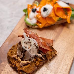 Vegan pate with mushroom bacon at Bistro Verde in Copenhagen