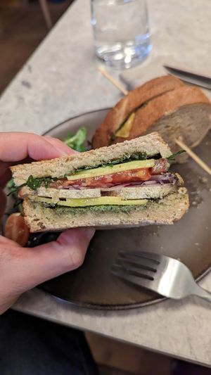 Inside the delicious panini at Bistro Verde in Copenhagen