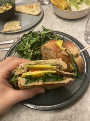 Panini. In the back you see hummus and guacamole  at Bistro Verde in Copenhagen