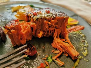 Juicy marble steak (mostly eaten) at Bistro Verde in Copenhagen