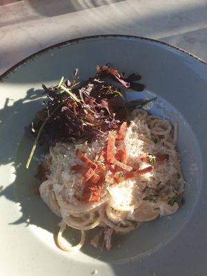 Spaghetti carbonara (this was so creamy and delicious) at Bistro Verde in Copenhagen