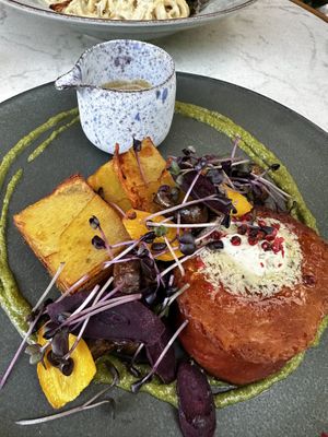 Juicy marbles steak with white wine reduction  at Bistro Verde in Copenhagen