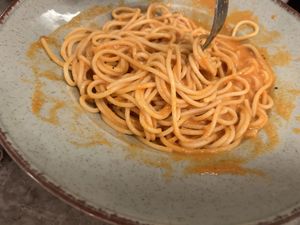 Simple pasta with red sauce  at Bistro Verde in Copenhagen