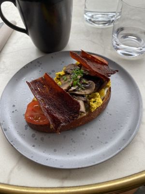 Tofu Scramble w Bacon on Toast  at Bistro Verde in Copenhagen
