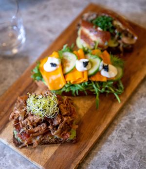 3 open faced sandwiches at Bistro Verde in Copenhagen