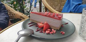Strawberry cheese cake at Bistro Verde in Copenhagen