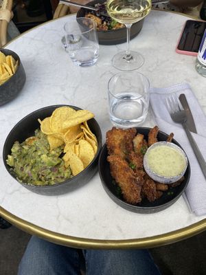 Guacamole and oyster mushrooms   at Bistro Verde in Copenhagen