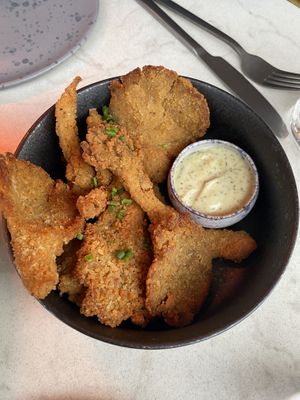 Deep fried oyster mushrooms  at Bistro Verde in Copenhagen