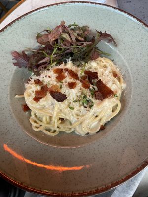 Spaghetti carbonara  at Bistro Verde in Copenhagen
