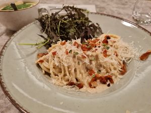Spaghetti Carbonara at Bistro Verde in Copenhagen