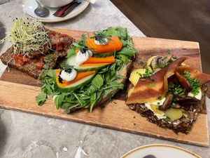 Smørrebrød with different toppings  at Bistro Verde in Copenhagen