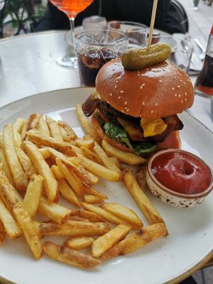Burger with Beyond Meat patties. at Bistro Verde in Copenhagen