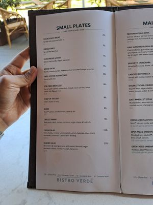 Menu at Bistro Verde in Copenhagen