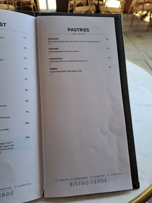Menu at Bistro Verde in Copenhagen