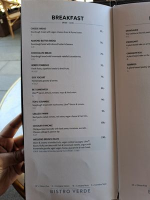 Menu at Bistro Verde in Copenhagen