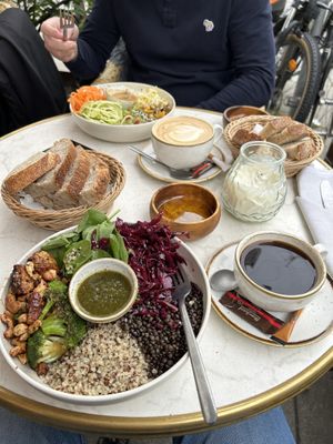 Buddha bowls with sourdough and coffees  at Bistro Verde in Copenhagen