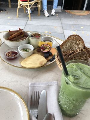Brunch Plate and Matcha Latte  at Bistro Verde in Copenhagen