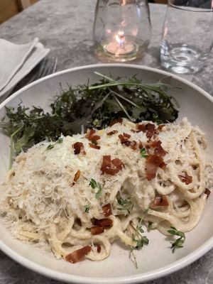 Spaghetti carbonara   at Bistro Verde in Copenhagen
