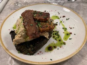 Tempeh on mushrooms   at Bistro Verde in Copenhagen