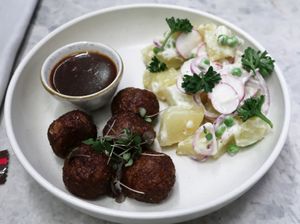 Meatballs w/potato salad at Bistro Verde in Copenhagen