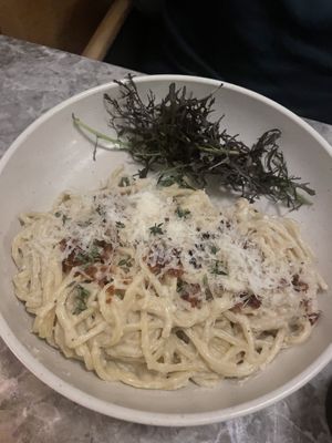 Spaghetti carbonara   at Bistro Verde in Copenhagen