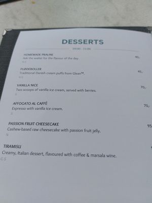 Dessert menu at Bistro Verde in Copenhagen